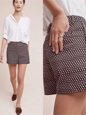 ANTHROPOLOGIE CARTONNIER High-Rise Textured Shorts Side Button Detail